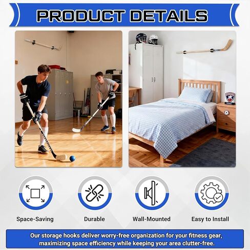 Lewtemi Wall Mount Hockey Stick Holder, Stainless Steel Ice Hockey Stick Organizer Rack with Mounting Hardware Installed at Any Angle Sports Gear Hooks for Sticks Storage and Display in Kuwait