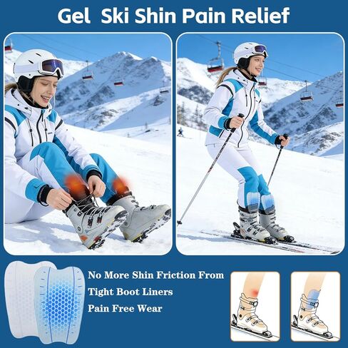 2PC/4PC Gel Ski Shin Guards for Shin Pain Relief, 6 x 4 Inch Self Adhesive Ultra Thin Waterproof Non Slip Reusable Shin Protectors Pads for Adult Men Women Boots, Ice Hockey, Ski Snowboard in Saudi Arabia
