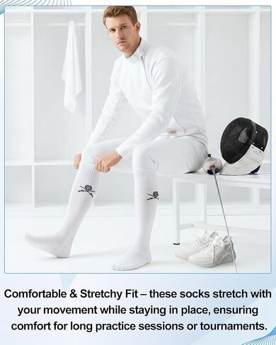 Fencing Socks for Men Youth Epee and Foil White Cotton Fencing Knee High Socks Comfortable Support Athletic Stockings in Saudi Arabia