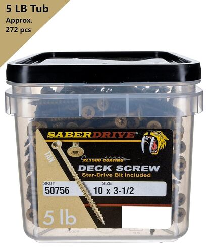 Tan XL1500 Coated Exterior Star Drive Multi-Purpose Deck Screws, 5lb, Approx. 272 Pieces - #10 x 3-1/2" Screws with Protective Coating, Decking for Construction, Repair in Kuwait