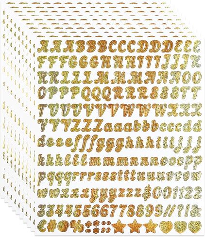 10 Sheets Letter Number Stickers, 1/2 Inch Self-Adhesive Vinyl Alphabet Numbers Sticker for Scrapbook, Decor, Craft and DIY, Gold in Kuwait