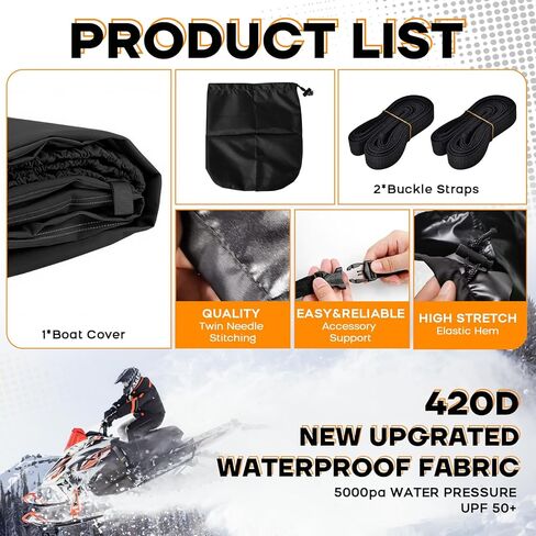 Snowmobile Cover, 115" x 51" x 48" Heavy Duty 420D Oxford Fabric Sled Ski Cover Waterproof and UV Protection (Black, M) in Kuwait