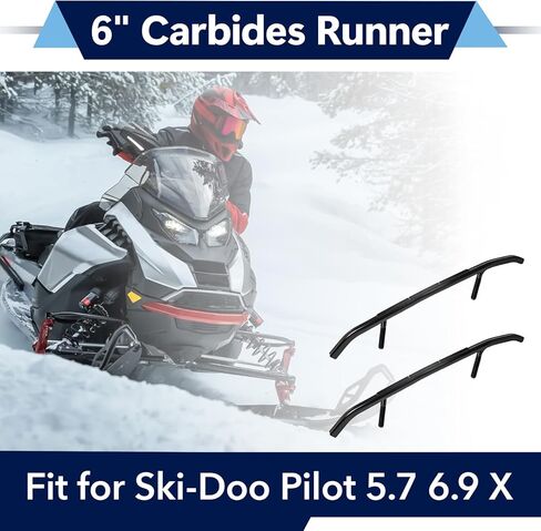 2 Pcs 6" Carbides Runners Compatible with Ski-Doo, Ski Carbides Fit for Ski-Doo w/Pilot 5.7, 6.9, X Skis 2006-2022 and Trail Blazer IV Snowmobile -4pcs hex Bolts in Kuwait