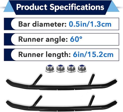 2 Pcs 6" Carbides Runners Compatible with Ski-Doo, Ski Carbides Fit for Ski-Doo w/Pilot 5.7, 6.9, X Skis 2006-2022 and Trail Blazer IV Snowmobile -4pcs hex Bolts in Kuwait