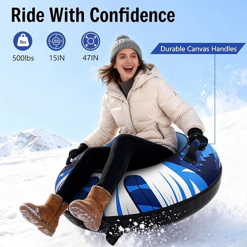 زلاجة أنبوبية للثلج مع غطاء قماشي فاخر، أنابيب ثلج شديدة التحمل للتزلج، زلاجة ثلجية قابلة للنفخ مقاس 47 بوصة للأطفال والكبار، تصميم قابل للسحب مع طبقة حماية سفلية معززة، متعة الشتاء في الهواء الطلق in Kuwait