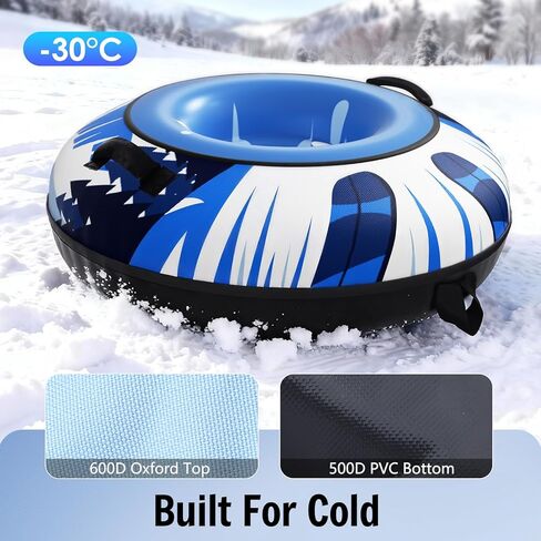 زلاجة أنبوبية للثلج مع غطاء قماشي فاخر، أنابيب ثلج شديدة التحمل للتزلج، زلاجة ثلجية قابلة للنفخ مقاس 47 بوصة للأطفال والكبار، تصميم قابل للسحب مع طبقة حماية سفلية معززة، متعة الشتاء في الهواء الطلق in Kuwait