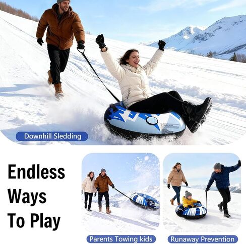 زلاجة أنبوبية للثلج مع غطاء قماشي فاخر، أنابيب ثلج شديدة التحمل للتزلج، زلاجة ثلجية قابلة للنفخ مقاس 47 بوصة للأطفال والكبار، تصميم قابل للسحب مع طبقة حماية سفلية معززة، متعة الشتاء في الهواء الطلق in Kuwait