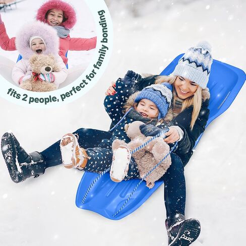 Slippery Racer Downhill Sprinter Flexible Kids Toddler Plastic Cold-Resistant Toboggan Snow Sled with Pull Rope and Handles, Blue in Saudi Arabia
