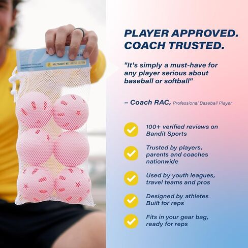 كرات بيسبول بلاستيكية من Bandit Sports Coach RAC Popper، مصنوعة من مواد مقاومة للصدمات والارتداد، كرات بيسبول مثالية للتدريب على البيسبول (6 عبوات) in Kuwait