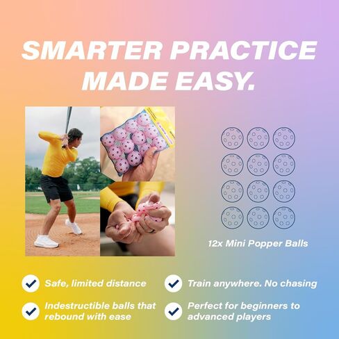 كرات بوبر صغيرة من بانديت سبورتس كوتش راك، كرات بيسبول بلاستيكية، مصنوعة من مواد مقاومة للصدمات ومرتدة، ممارسة كرات البيسبول للتدريب (12 عبوة) in Kuwait