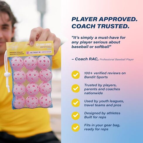 كرات بوبر صغيرة من بانديت سبورتس كوتش راك، كرات بيسبول بلاستيكية، مصنوعة من مواد مقاومة للصدمات ومرتدة، ممارسة كرات البيسبول للتدريب (12 عبوة) in Kuwait