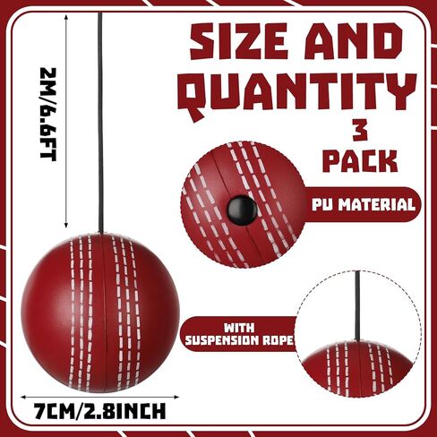 3 Pcs Cricket Hanging Ball PU Cricket Practice Ball with Cord for Outdoor Indoor Practice Hand Eye Coordination Easy to Hang Enhances Batting Skills Family Fun Honing Skills in Kuwait