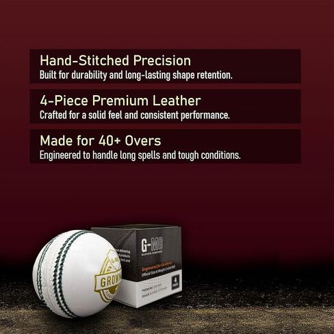 156g White Leather Cricket Ball | Hand-Stitched 4-Piece Match & Training Ball | Premium Alum-Tanned Leather | Waterproof & Durable in Saudi Arabia