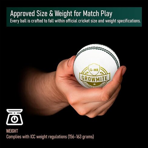 156g White Leather Cricket Ball | Hand-Stitched 4-Piece Match & Training Ball | Premium Alum-Tanned Leather | Waterproof & Durable in Saudi Arabia