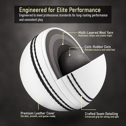 156g White Leather Cricket Ball | Hand-Stitched 4-Piece Match & Training Ball | Premium Alum-Tanned Leather | Waterproof & Durable in Saudi Arabia