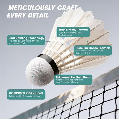 Goose Feather Badminton Birdies 6/12 Pack, Badminton Shuttlecocks with Stability Durability, High Speed Shuttle Balls for Indoor Outdoor Backyard Practice Training in Kuwait