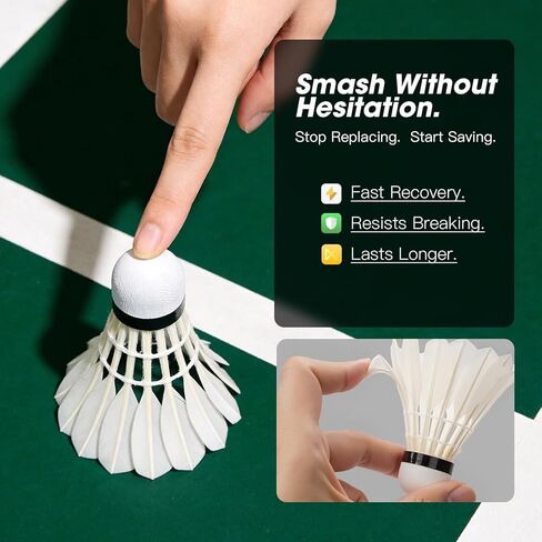 Goose Feather Badminton Birdies 6/12 Pack, Badminton Shuttlecocks with Stability Durability, High Speed Shuttle Balls for Indoor Outdoor Backyard Practice Training in Kuwait
