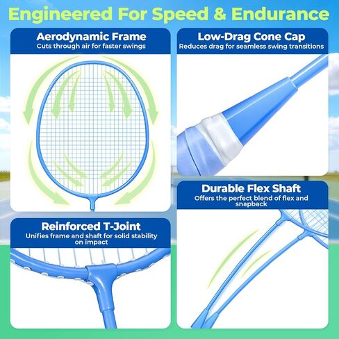 مجموعة مضارب كرة الريشة مكونة من قطعتين، مجموعة كرة الريشة خفيفة الوزن لألعاب الفناء الخلفي في الهواء الطلق، مضرب محمول للمبتدئين من العائلة والبالغين والمراهقين in Kuwait