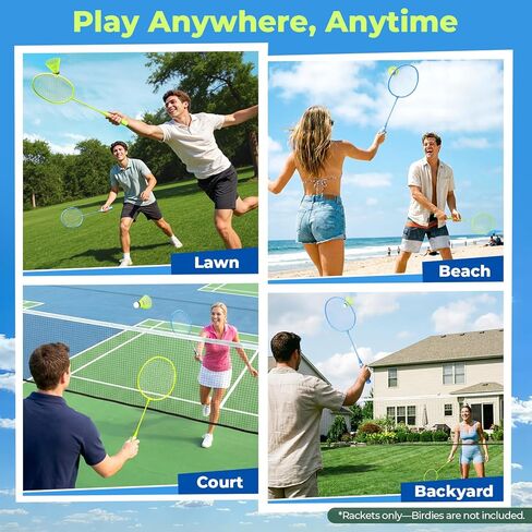 مجموعة مضارب كرة الريشة مكونة من قطعتين، مجموعة كرة الريشة خفيفة الوزن لألعاب الفناء الخلفي في الهواء الطلق، مضرب محمول للمبتدئين من العائلة والبالغين والمراهقين in Kuwait