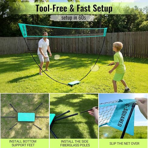 مجموعة شبكة كرة الريشة المحمولة للفناء الخلفي - إعداد خالٍ من الأدوات لمدة 60 ثانية، شبكة قائمة بذاتها بطول 5 أقدام، 1.98 رطل، صندوق تخزين مدمج، ألعاب للأطفال والعائلة في الهواء الطلق - الشاطئ، الحديقة، الممر، داخلي (أزرق) in Kuwait