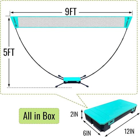 مجموعة شبكة كرة الريشة المحمولة للفناء الخلفي - إعداد خالٍ من الأدوات لمدة 60 ثانية، شبكة قائمة بذاتها بطول 5 أقدام، 1.98 رطل، صندوق تخزين مدمج، ألعاب للأطفال والعائلة في الهواء الطلق - الشاطئ، الحديقة، الممر، داخلي (أزرق) in Kuwait