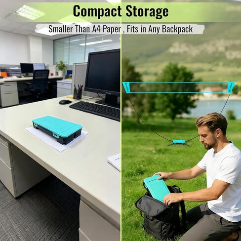 مجموعة شبكة كرة الريشة المحمولة للفناء الخلفي - إعداد خالٍ من الأدوات لمدة 60 ثانية، شبكة قائمة بذاتها بطول 5 أقدام، 1.98 رطل، صندوق تخزين مدمج، ألعاب للأطفال والعائلة في الهواء الطلق - الشاطئ، الحديقة، الممر، داخلي (أزرق) in Kuwait