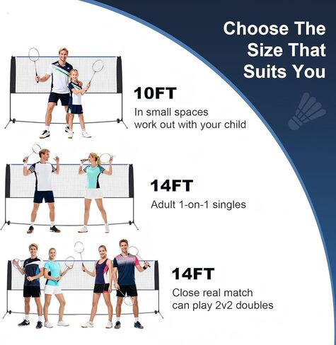 Portable Badminton Net Set, 10FT/14FT/17FT Wide, Adjustable Height Multi Sport Net for Pickleball, Tennis, Volleyball, Soccer Tennis, Indoor Outdoor with Carry Bag, Easy Setup for Backyard in Kuwait