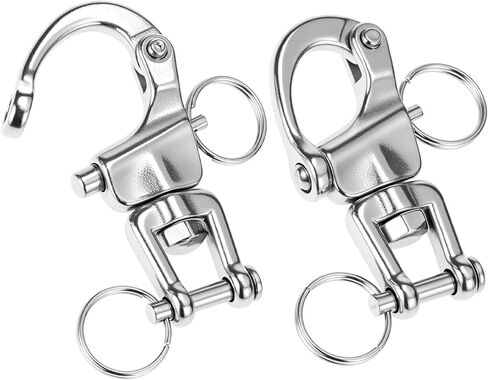 QWORK Jaw Swivel Snap Shackle Quick Release, 2 Pack 316 Stainless Steel Marine Hardware | 360° Rotation Clevis Pin | for Sailing Rigging, Spinnaker Halyards in Kuwait