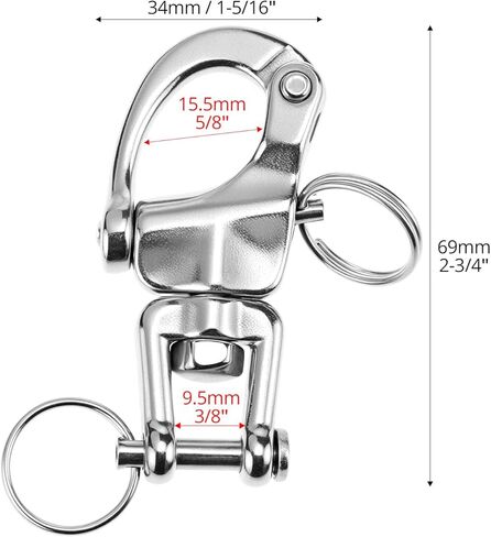 QWORK Jaw Swivel Snap Shackle Quick Release, 2 Pack 316 Stainless Steel Marine Hardware | 360° Rotation Clevis Pin | for Sailing Rigging, Spinnaker Halyards in Kuwait