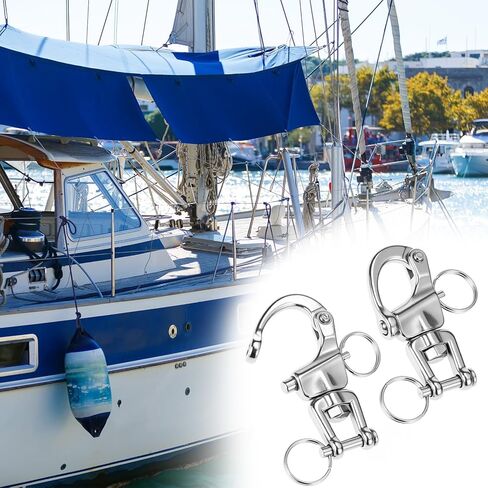 QWORK Jaw Swivel Snap Shackle Quick Release, 2 Pack 316 Stainless Steel Marine Hardware | 360° Rotation Clevis Pin | for Sailing Rigging, Spinnaker Halyards in Kuwait