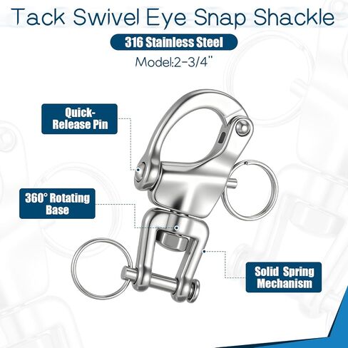 6 Pack Swivel Eye Snap Shackle, 316 Stainless Steel Clevis Swivel Jaw Swivel Shackle Marine Grade Sailing Halyard Shackle Quick Release Snap Hook for Boat Rigging Industrial Lifting Climbing in Kuwait