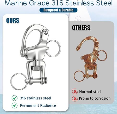 6 Pack Swivel Eye Snap Shackle, 316 Stainless Steel Clevis Swivel Jaw Swivel Shackle Marine Grade Sailing Halyard Shackle Quick Release Snap Hook for Boat Rigging Industrial Lifting Climbing in Kuwait