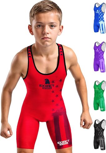 Exxact Sports Sublimated Youth Wrestling Singlet للأولاد، Premium Powerlifting Singlet، Kids Wrestling Singlets in Kuwait