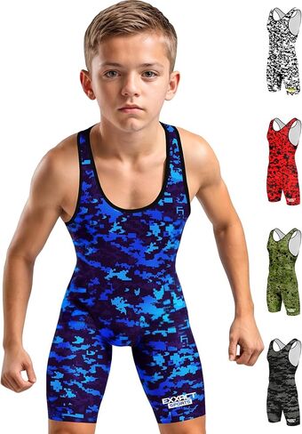 Exxact Sports Sublimated Youth Wrestling Singlet للأولاد، Premium Powerlifting Singlet، Kids Wrestling Singlets in Kuwait