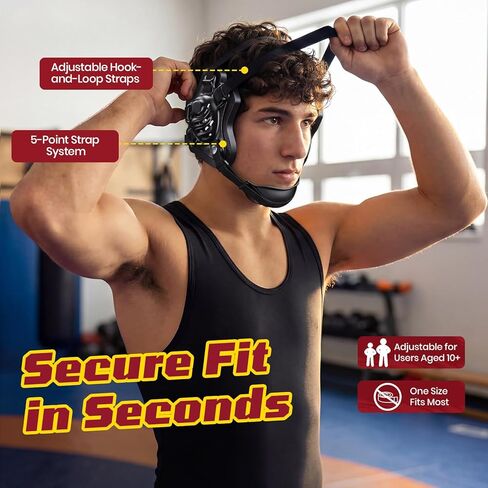 Wrestling Headgear for Youth & Adults (Age 10+), Quick-Adjust Secure Fit with Soft Chin Cup, Full-Cover Dual-Layer Ear Guards for Wrestling, MMA, BJJ & Jiu Jitsu in Saudi Arabia