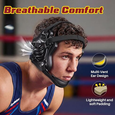 Wrestling Headgear for Youth & Adults (Age 10+), Quick-Adjust Secure Fit with Soft Chin Cup, Full-Cover Dual-Layer Ear Guards for Wrestling, MMA, BJJ & Jiu Jitsu in Saudi Arabia