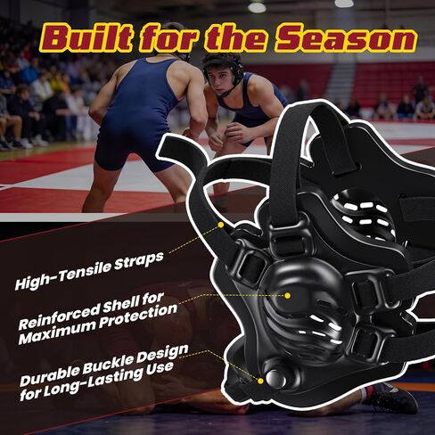 Wrestling Headgear for Youth & Adults (Age 10+), Quick-Adjust Secure Fit with Soft Chin Cup, Full-Cover Dual-Layer Ear Guards for Wrestling, MMA, BJJ & Jiu Jitsu in Saudi Arabia