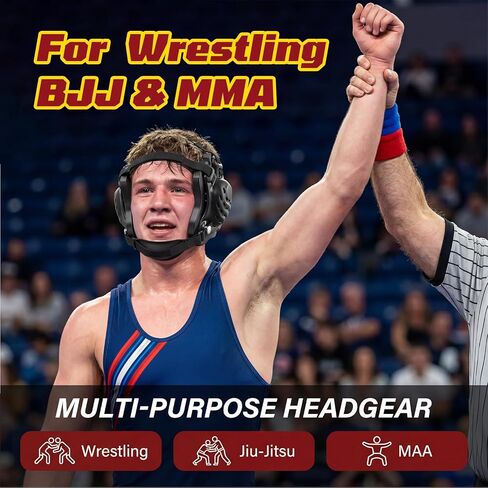 Wrestling Headgear for Youth & Adults (Age 10+), Quick-Adjust Secure Fit with Soft Chin Cup, Full-Cover Dual-Layer Ear Guards for Wrestling, MMA, BJJ & Jiu Jitsu in Saudi Arabia