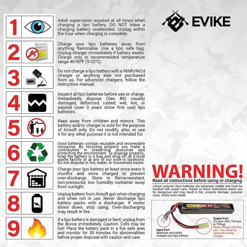 Evike Airsoft - Matrix High Performance 7.4V Stick Type Airsoft LiPo Battery (Model: 1000mAh / 15C / Small Tam & Long Wire) in Kuwait