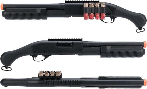 Evike Airsoft - CYMA Standard M870 3-Round Burst Multi-Airsoft Shotshell تحميل Airsoft Shotgun (الطراز: AOW-C قياسي/أسود) in Kuwait