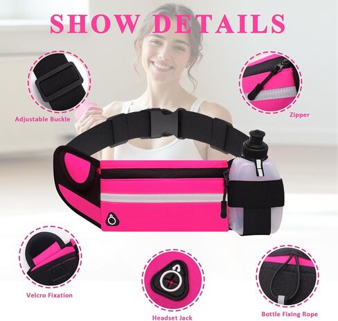 Running Belt with Water Bottle Holder, Plus Size Designer Waterproof Fanny Pack for Women Girls Kids iPhone Cell Phone Pouch, Waist Bag for Hiking,Runner,GYM,Workout,Sport Bum Hip Bags Pink in Kuwait