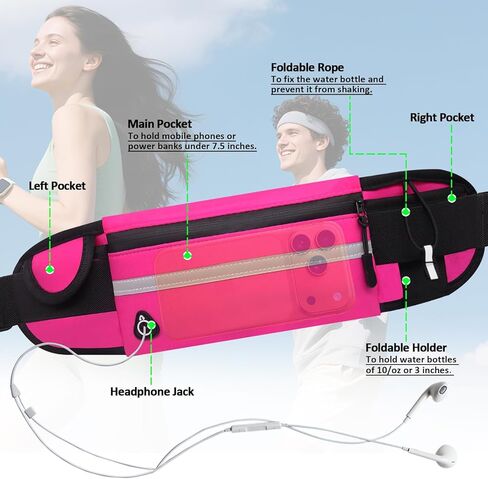 Running Belt with Water Bottle Holder, Plus Size Designer Waterproof Fanny Pack for Women Girls Kids iPhone Cell Phone Pouch, Waist Bag for Hiking,Runner,GYM,Workout,Sport Bum Hip Bags Pink in Kuwait