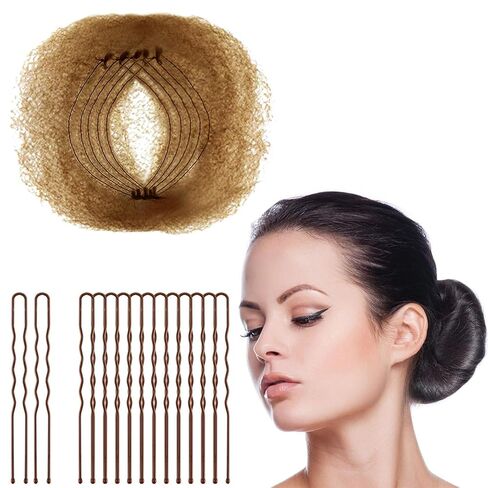 Zonon 50Pcs Bun Hair Nets & 40Pcs U Shaped Pins for Ballet, Invisible Elastic Edge Mesh Ballet Bun Nets Hair Accessories Set for Women, Girls, Kids(Light Brown) in Kuwait