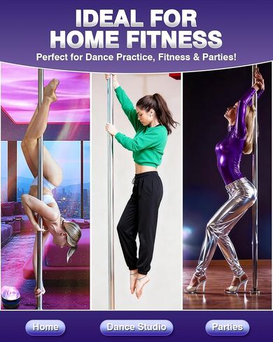 PYY Dance Pole - Adjustable & Portable Dancing Pole for Gym Studio Pub, Chrome Finish, Spinning & Static Modes, No Drilling Required, w/Remote LED Stage Lights in Kuwait