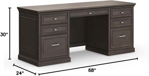 NBF Signature Series Stateman Credenza Desk 68 "W × 24" D Gray مع أدراج مربع وأدراج قابلة للقفل وأدراج لوحة المفاتيح وإدارة الأسلاك للمكتب المعاصر in Kuwait