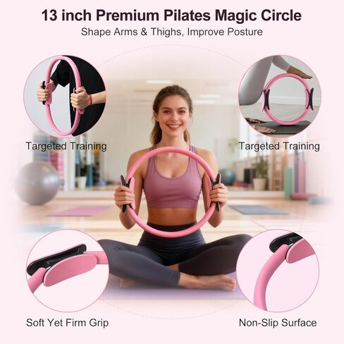 Pilates Kit, Home Pilates Workout Kit for Women, Pilates Equipment with Pilates Ring and Ball, Yoga Block & 5 Resistance Bands, Ankle Weights, Sliders & Grip Socks, Workout Guide Included in Kuwait