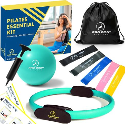 ProBody Pilates Ring Set with 14-Inch Magic Circle Ring, 9-Inch Exercise Ball, 5 Resistance Bands, Pump, Training Guides, & Storage Bag for Core Strength, Balance, Stability Training in Kuwait