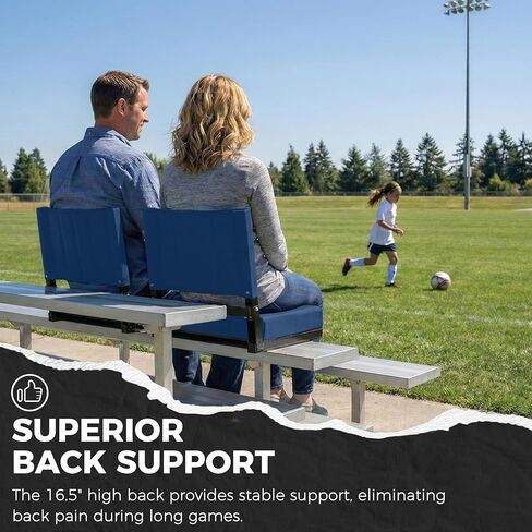 مقاعد استاد SPORT BEATS مع كراسي دعم للظهر مع ظهر ووسادة، مقاعد مبيض مبطنة سميكة تتضمن حزام كتف، أزرق داكن، قطعتان عاديتان - 17 بوصة عرض × 12 بوصة عمق × 16.5 بوصة ارتفاع in Kuwait