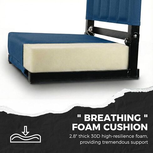 مقاعد استاد SPORT BEATS مع كراسي دعم للظهر مع ظهر ووسادة، مقاعد مبيض مبطنة سميكة تتضمن حزام كتف، أزرق داكن، قطعتان عاديتان - 17 بوصة عرض × 12 بوصة عمق × 16.5 بوصة ارتفاع in Kuwait