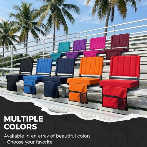 مقاعد استاد SPORT BEATS مع كراسي دعم للظهر مع ظهر ووسادة، مقاعد مبيض مبطنة سميكة تتضمن حزام كتف، أزرق داكن، قطعتان عاديتان - 17 بوصة عرض × 12 بوصة عمق × 16.5 بوصة ارتفاع in Kuwait